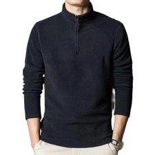 Winter Mens Fleece Zip Collar Pullover Turtleneck Sweatshirt for Casual Wear