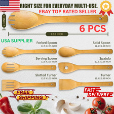 Bamboo Wooden Kitchen Utensils Set 6PCS Nonstick for Cooking Spoons Spatula Tool