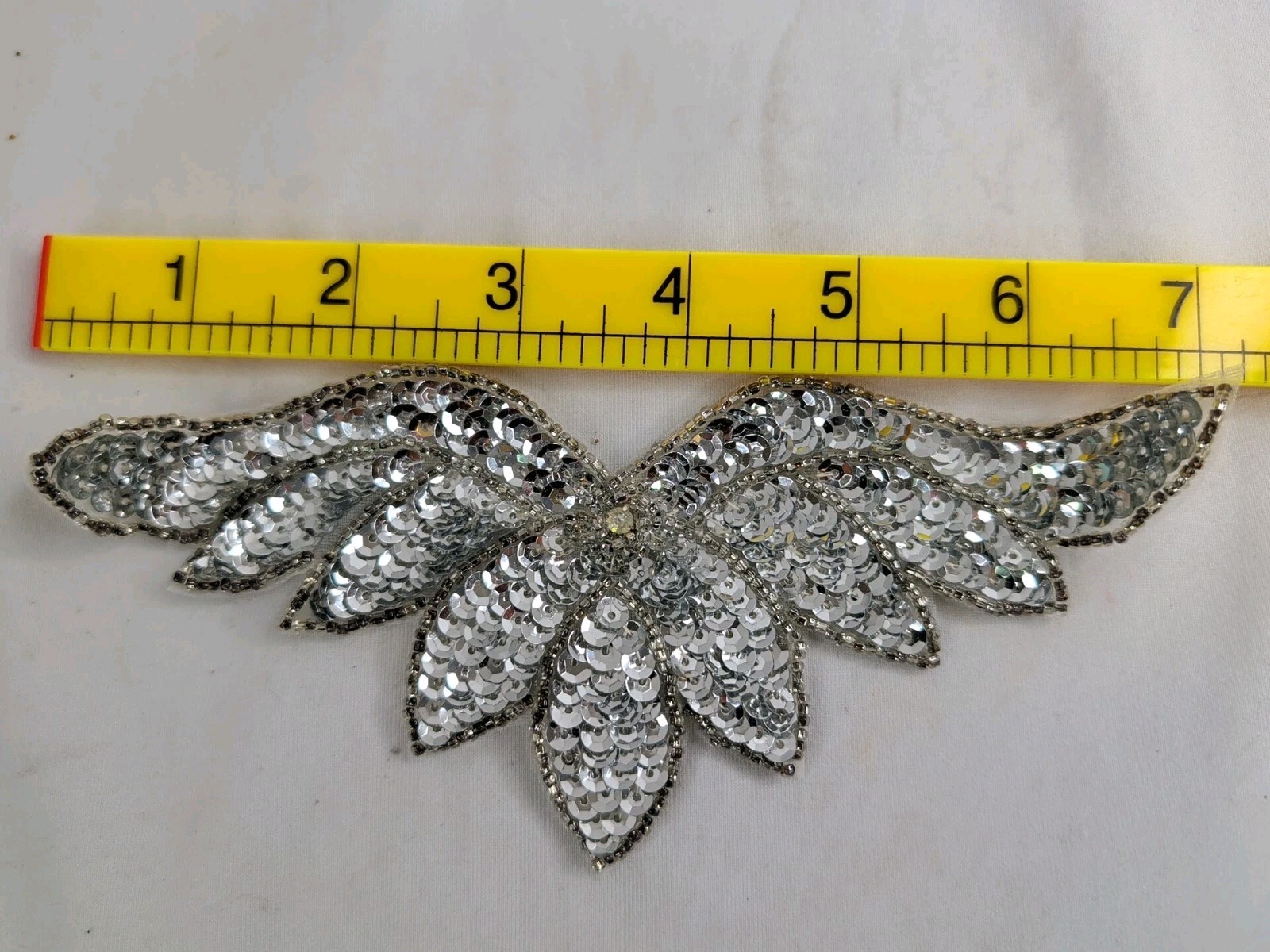 Applique Silver Sequin Bead Sew On 7' Long Patch Embellishment