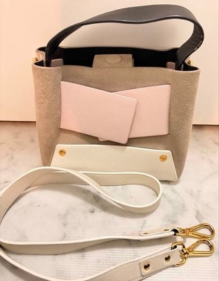Yuzefi Handtasche Schultertasche Geldbeutel Wildleder Leder in Rosa x Weiß GE...