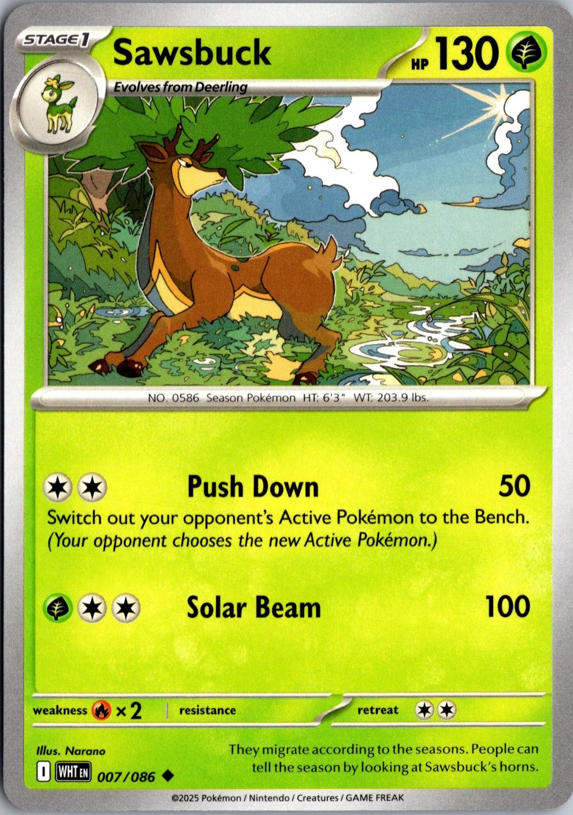 Sawsbuck 007/086 Uncommon White Flare Pokemon Near Mint