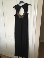Warehouse Black Maxi Dress Jersey Gold Beaded Neck Detail 16