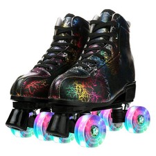 Gets Womens Roller Skates Light Up Wheels Leather Adjustable Double Row Rolling