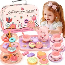 Kids Plastic Tea Party Set for Toddlers  Girls Ages 3-8   Princess Pretend Play