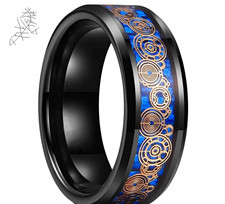 Black Ring Size H Blue Inlay Gold Circuit Pattern Yellow Gold Plated 7876 7222