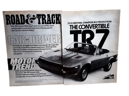 1980 Triumph TR7 Convertible 2 Page Vintage Print Ad Road & Track 16 x 11