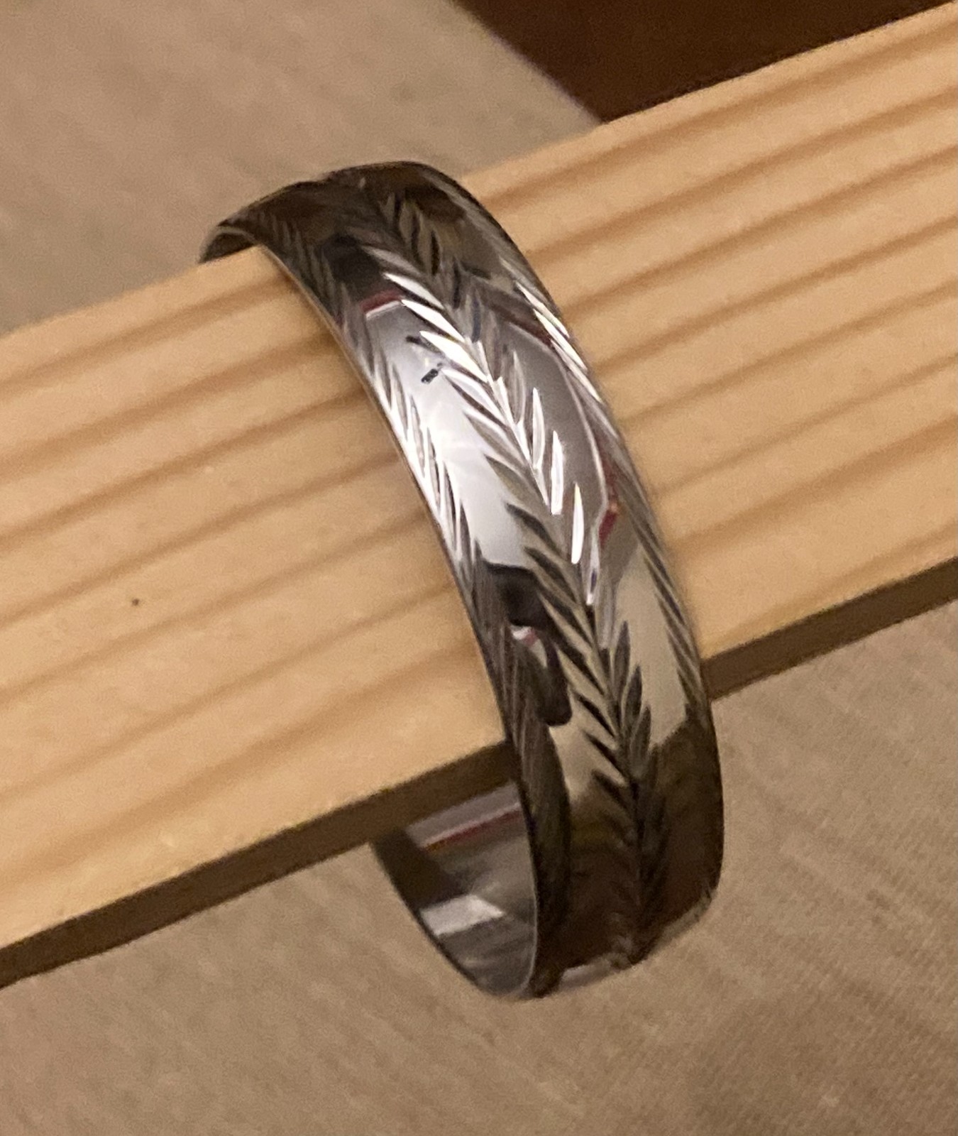 Silver Tone Chevron Wheat Pattern Bangle Bracelet… - image 2
