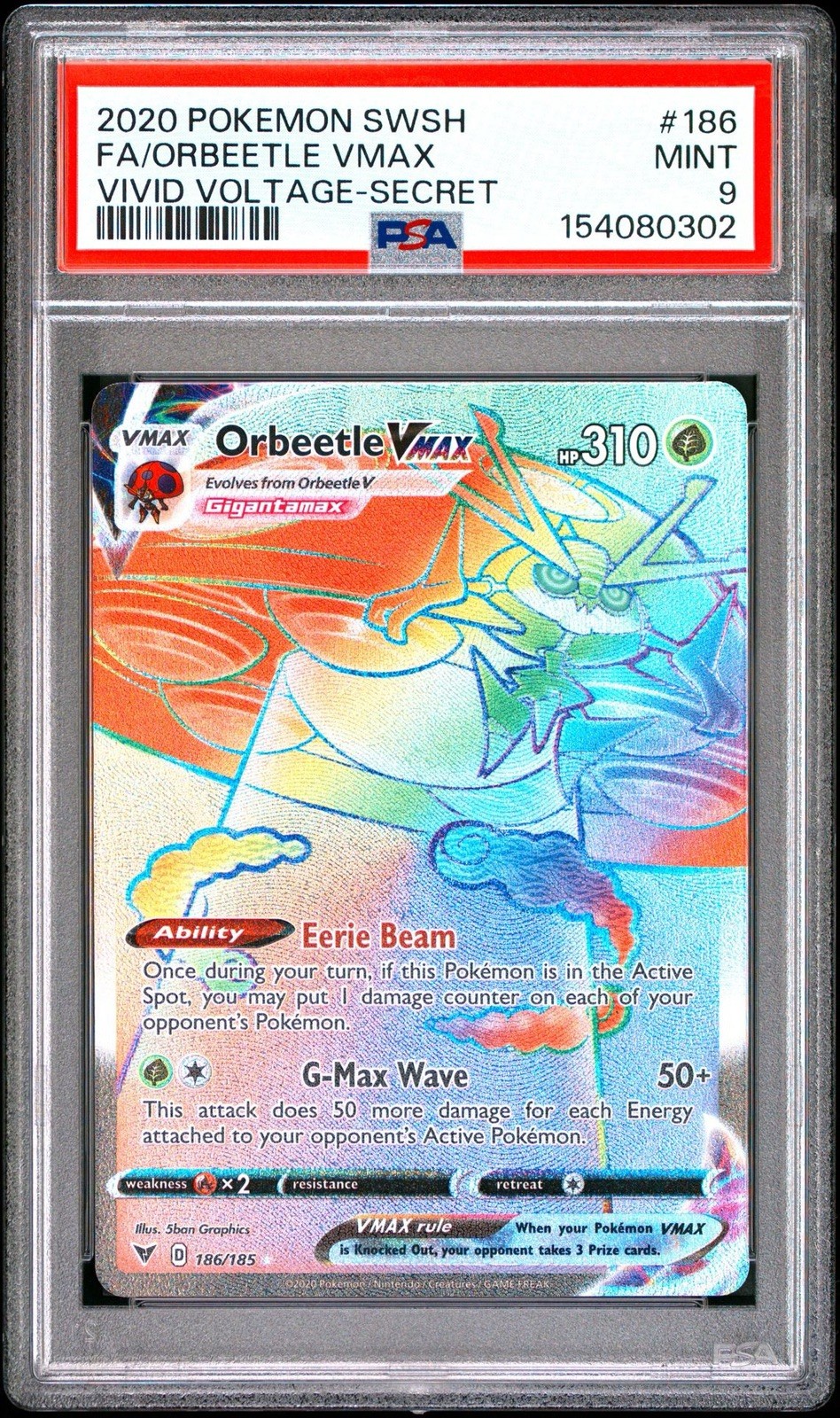 2020 POKEMON SWORD & SHIELD VIVID VOLTAGE SECRET FULL ART/ORBEETLE VMAX PSA 9