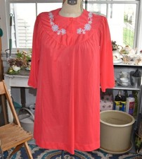 1960s Vanity Fair Nightgown Floral Neckline, Button Front, Red, Size Medium