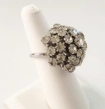 Vintage Emmons Rhinestone Cluster Dome Sparkly Silver Adjustable Cocktail Ring