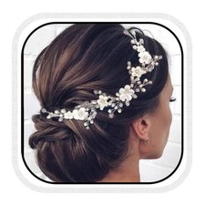 Silver Flower Bride Wedding Hair Vine, Pearl, Bridal Headband, Rhinestones