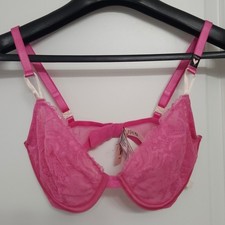 Victoria's Secret Pink Lace Plunge Bra 34DD Underwire Adjustable Straps