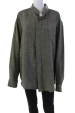 Donna Karan New York Womens Wool Pocketed Button Down Shirt Gray Size L