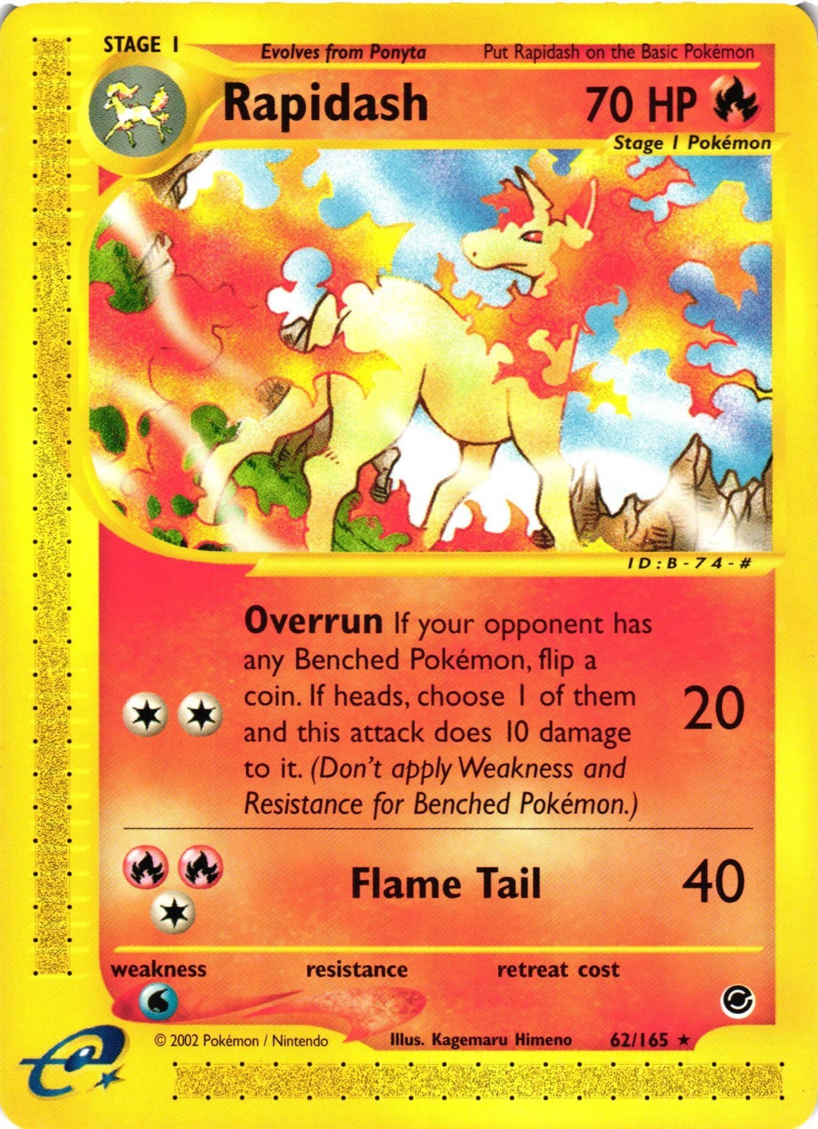 Pokemon TCG Rapidash 62/165 Expedition Base Set Rare Vintage E-Reader NM
