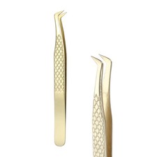 High Precision Eyelash Tweezers Curved Tip Lash Extensions Tweezer, Gold