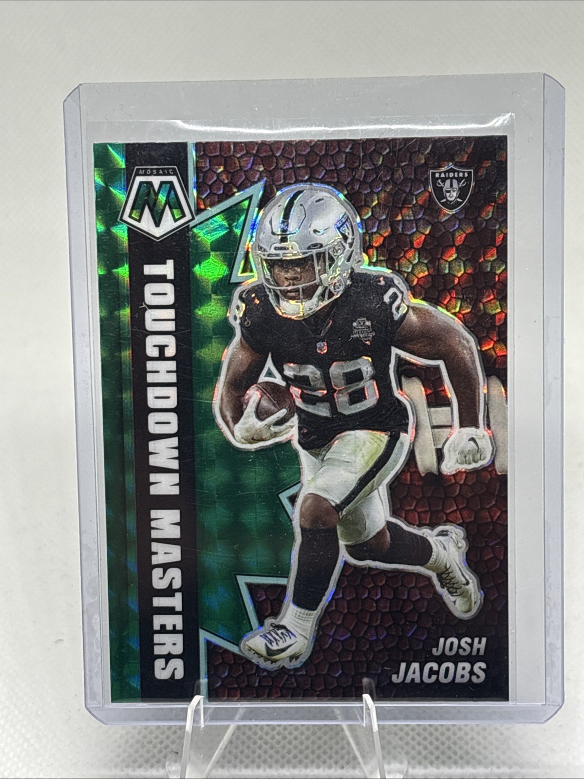 2021 Panini Mosaic - Josh Jacobs #TM-9 Touchdown Masters Green Mosaic Prizm
