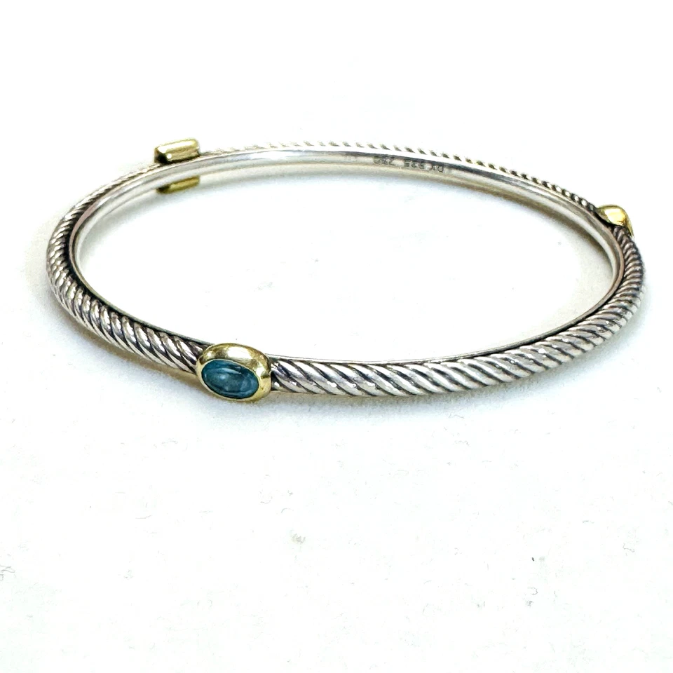 Браслет кабельный из чистого серебра и 18-каратного золота с топазом David Yurman 7,85 дюйма - Изображение 4 из 4