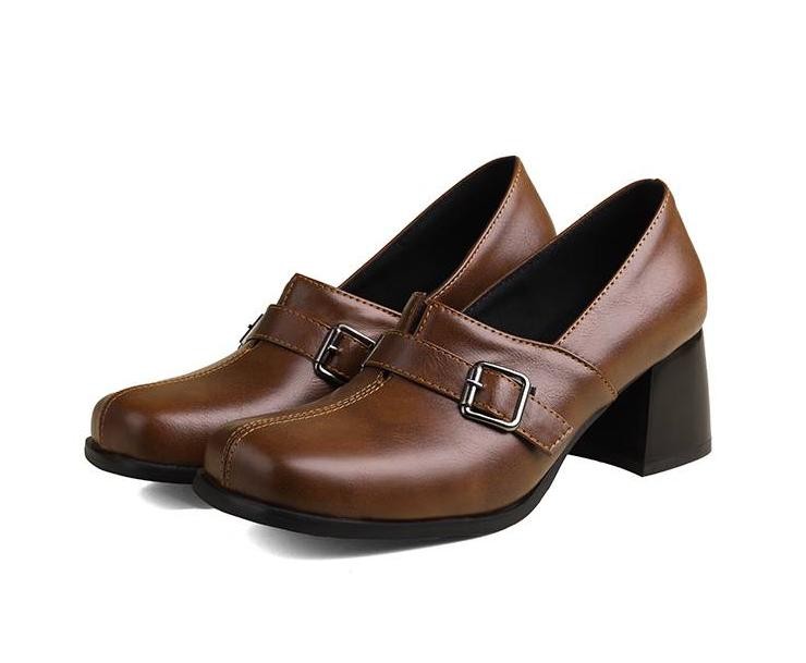 Retro Women's Faux Leather Block Heels Shoes Ladies Work Casual Party Dress Pump