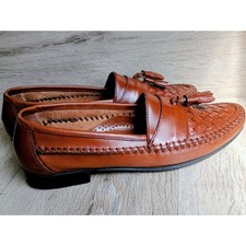 G.H. Bass Co Leather Loafers Brown Men's 9M Tasseled Slip-on Blocky Heel Shoes