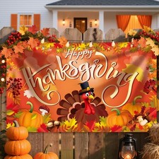 CJYGEGE Large Happy Thanksgiving Banner Decorations - 72x44 Inch Orange