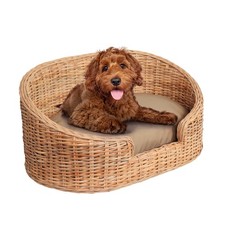 DBD1001B Curvy 33" x 21.25" Handwoven Rattan Pet Bed with Machine-Washable Cu...