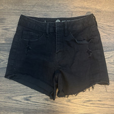 Women's Black Denim Cut Off Shorts Size 5 Flat Front 5-Pocket Regular Fit