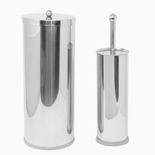Stainless Steel Toilet Paper Canister and Toilet Brush Case Set Set of 2 