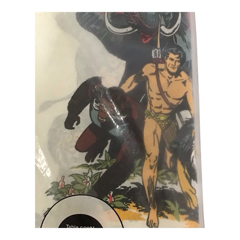 Vintage 1975 Tarzan Paper Table Cover Amscan USA 54x96 NOS Party Decoration - Image 2 of 4