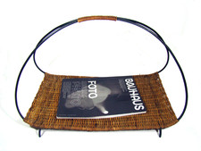 Vintage Korb, Rattan Weide, Magazine Rack, Basket Mid Century, Frankreich 1960er