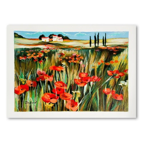 Yuri Dupond, "Red Flowers II" Hand Signed Limited Edition Serigraph on Paper wit