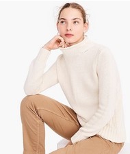 J Crew Always XS Ivory Roll Neck Oarsman Fisherman Knit Sweater Women 100 Cotton