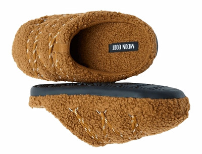 Moon Boot Brown Faux Fur Slip-On Mule Slippers Lace Accents Women s 4.5