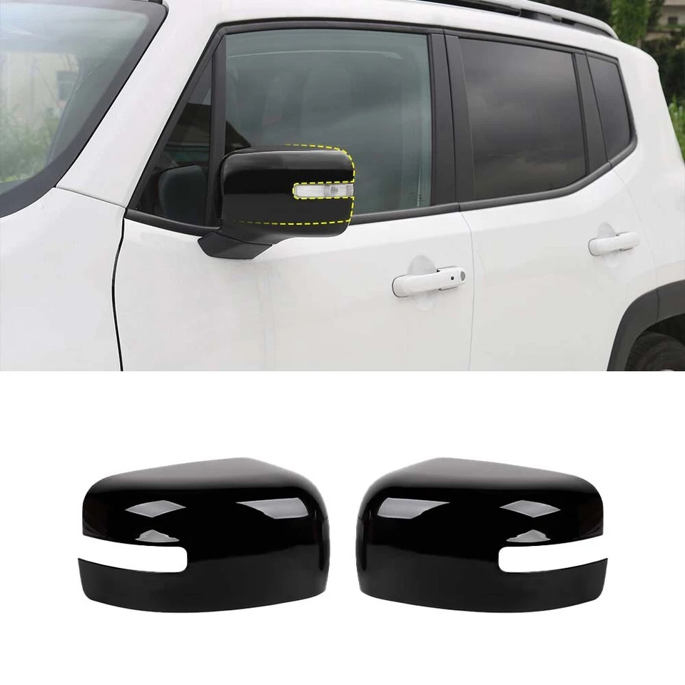 For Jeep Renegade 2016+ Black Sides Rear view Door Mirror Cap Shell Trim Covers Foto 4 de 4