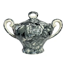 Vntg Myott, Son & Co. Transferware RARE Bermuda Black Sugar Bowl w/Lid UK 1940s