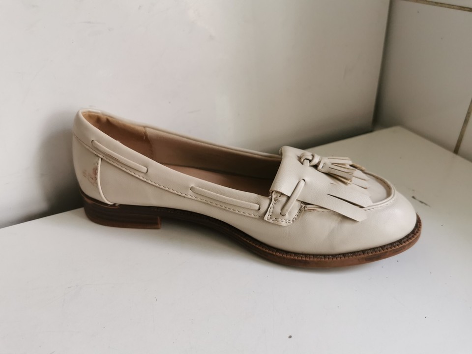 M&S COLLECTION UK 3 EU 36 WOMENS CREAM/IVORY WHITE LEATHER LOAFERS FLAT