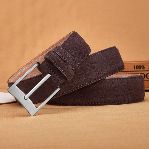 Men Belt Real Cow Leather Plaid Jeans Pin Buckle Luxury Genuine Leather Belt - Picture 19 of 23