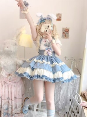 Japanese women Lolita kawaii have high waists Slip dress ruffled big dress  princ | eBay