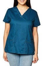 Dickies Gen Flex Women Scrubs Top V-Neck DK800 Carribean Blue Large