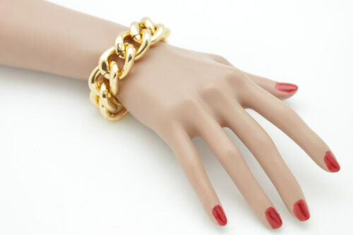 Women Bracelet Gold Metal Chunky Chain Thick Links Wrist Fashion Jewelry Sexy - Afbeelding 1 van 12