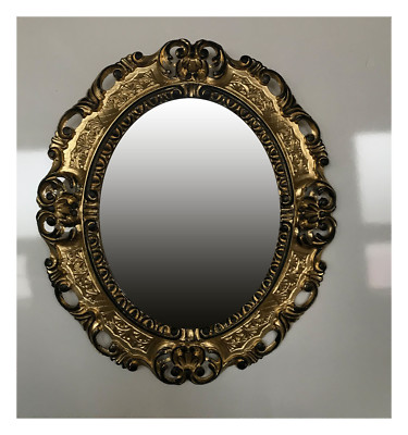 Miroir Mural Ovale Style Baroque - Blanc Argenté Bicolore - 45x38 Cm - Déco Vintage Reproduction
