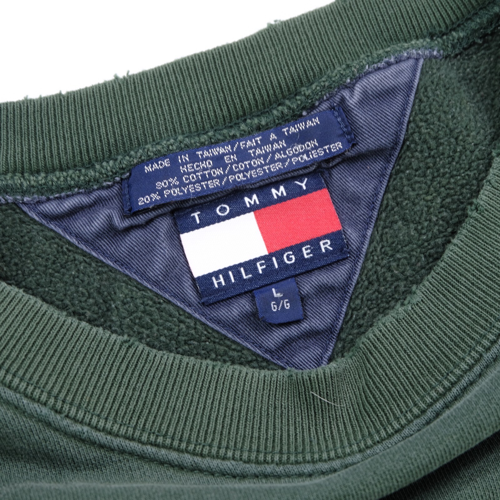 Rare Vintage TOMMY HILFIGER Spell Out Pullover Crewneck Sweatshirt 90s Green L image 7