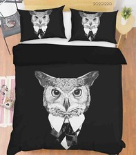 3D Owl Black Grey Quilt Cover Set Duvet Cover Bedding Pillowcases