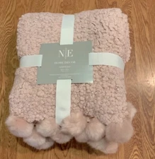 Noble Excellence Throw Pom Pom Textured Soft Sequin Pink 50 X 70 NOS