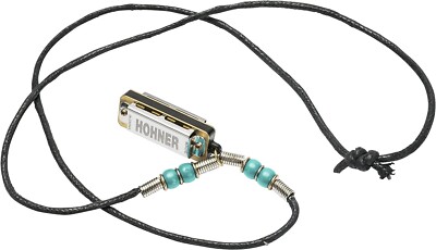 Real Playable Hohner Mini Harmonica Necklace in Key of C, Model M38N - Light Blu