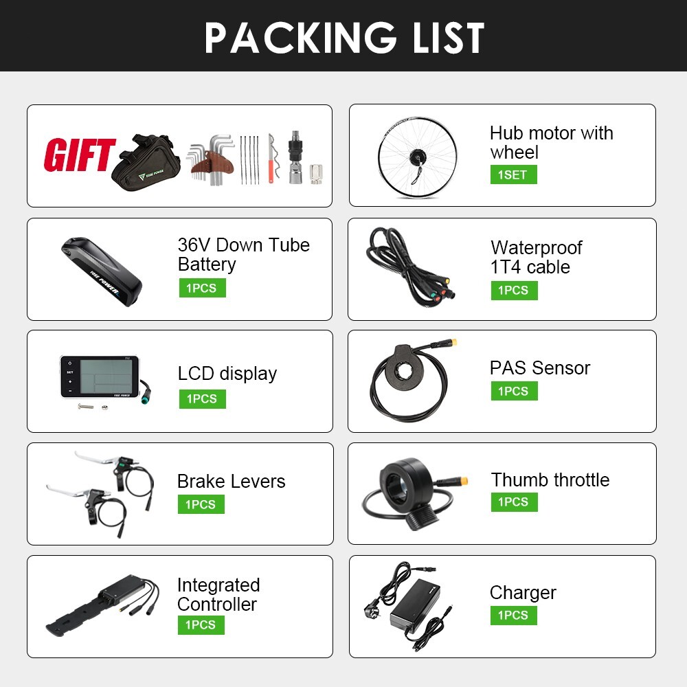 E-Bike Conversion Kit 36V 250W 28" Rear Cassette Motor Kit With 36v 7ah Bottle Battery Samung Cell And Integrated Torque Pas Sensor Model A3pro