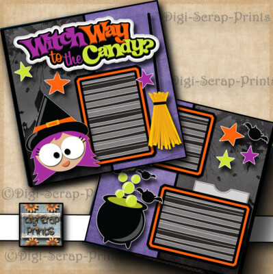 HALLOWEEN ~ WITCH CANDY 2 premade scrapbook pages paper printed Digiscrap A0267