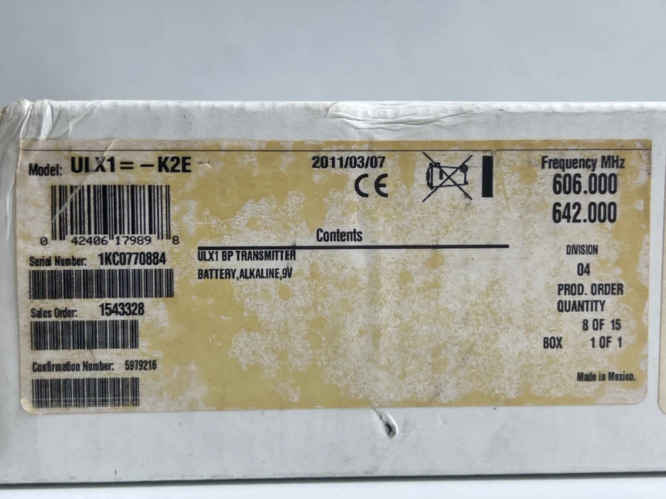 Shure Microphone Transmitter ULX1-K2E 606-642MHZ Bodypack Transmitter - Image 3 of 4