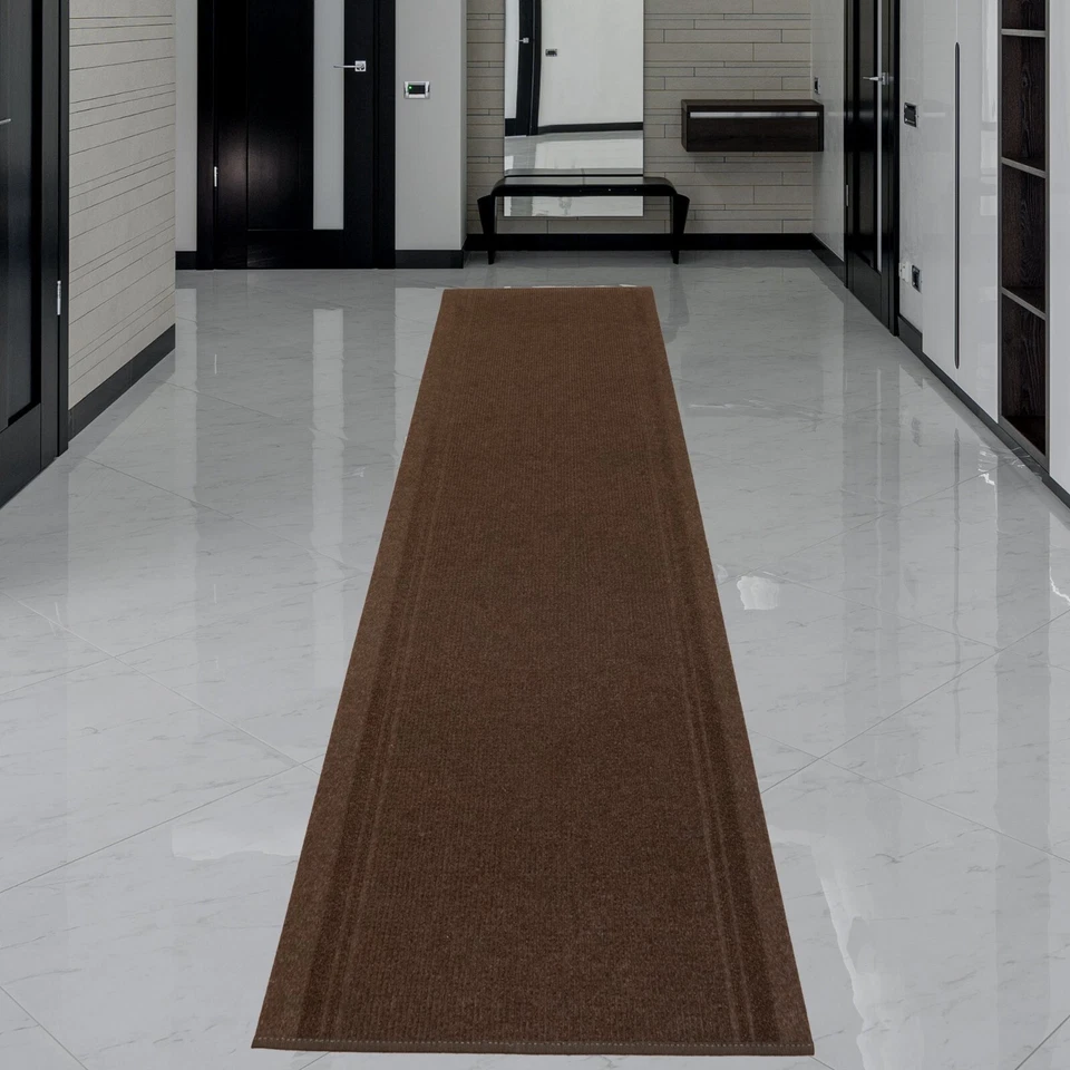 Anti Slip Light Weight Low Profile Brown Rug Runner Hallway Office Outdoor - Image 4 of 4
