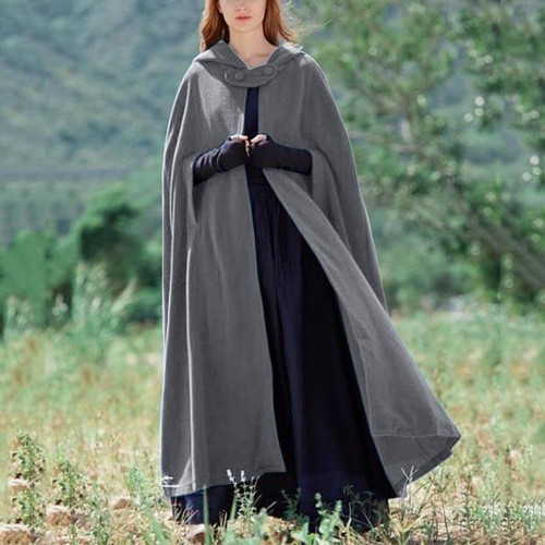 Women's Wool Blend Hooded Button Cape Poncho Maxi Cloak Coat Winter Coat Elegant - Bild 5 von 20