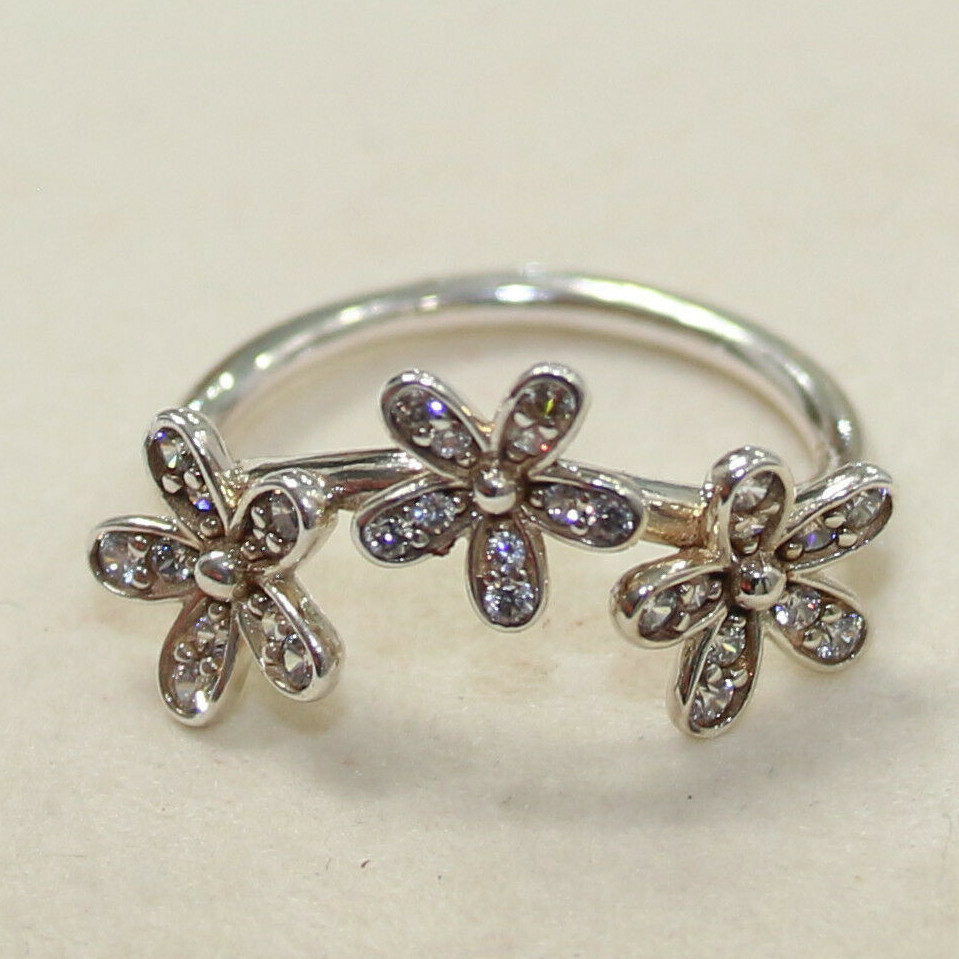 1AUTHENTIC PANDORA DAZZLING DAISY FLOWER RING 190933CZ MULTIPLE SZ W SUEDE  POUCH